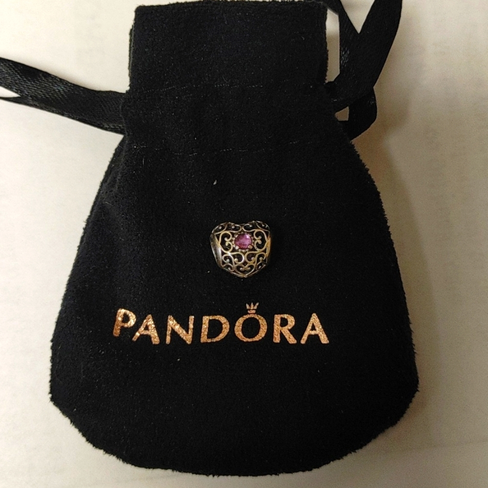 Pandora jewelry bracelet amethyst purple silver heart February charm like new